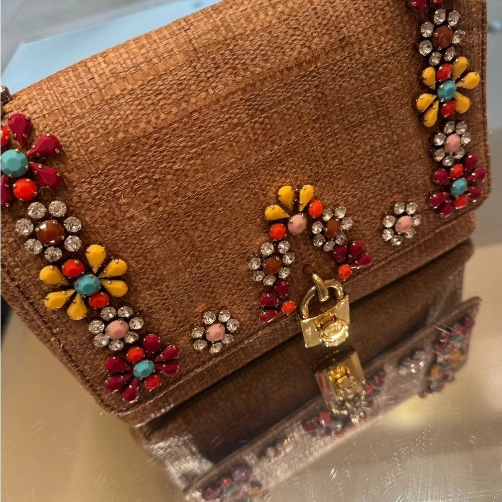 Dolce & Gabbana Raffia Crystal Embellished Shoulder Bag - Picture 12 of 17
